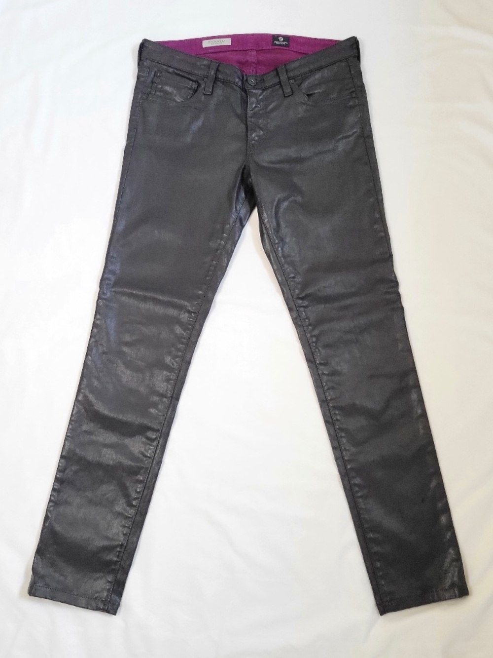 ADRIANO GOLDSCHMIED The Legging Super Skinny Burgundy Wine Wax Coated Pants 29